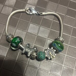 Silver and Green Charm Bracelet